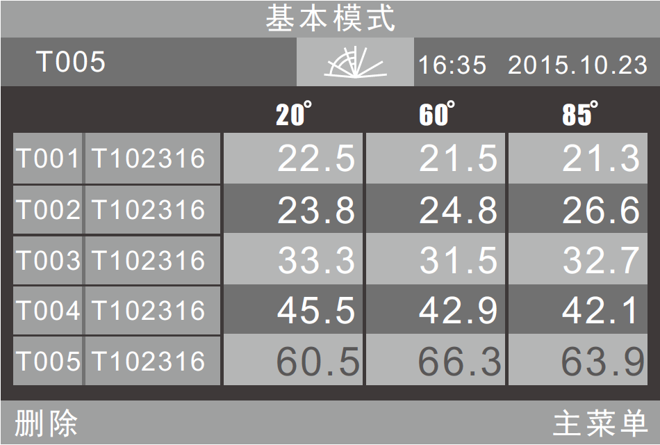 校準(zhǔn)子菜單界面